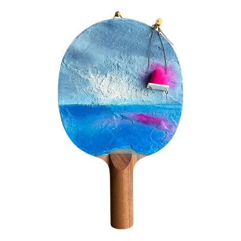 Vera Vizzi, Ping Pong Racket with Ocean Seascape, 2024, Mixed Media For Sale