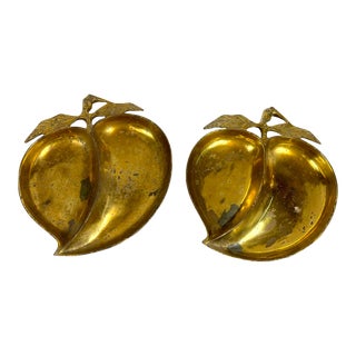 Pair of 1920s Vintage Chinese Brass Peach Plates For Sale