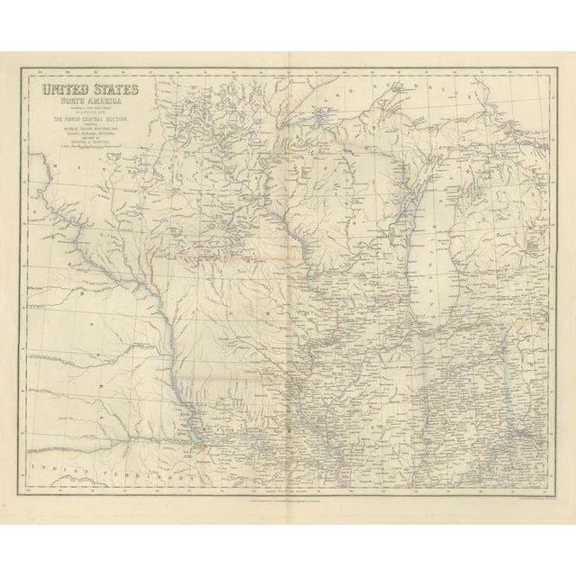 Gold Antique Map of the North Central United States and Lake Michigan, 1860 For Sale - Image 8 of 8