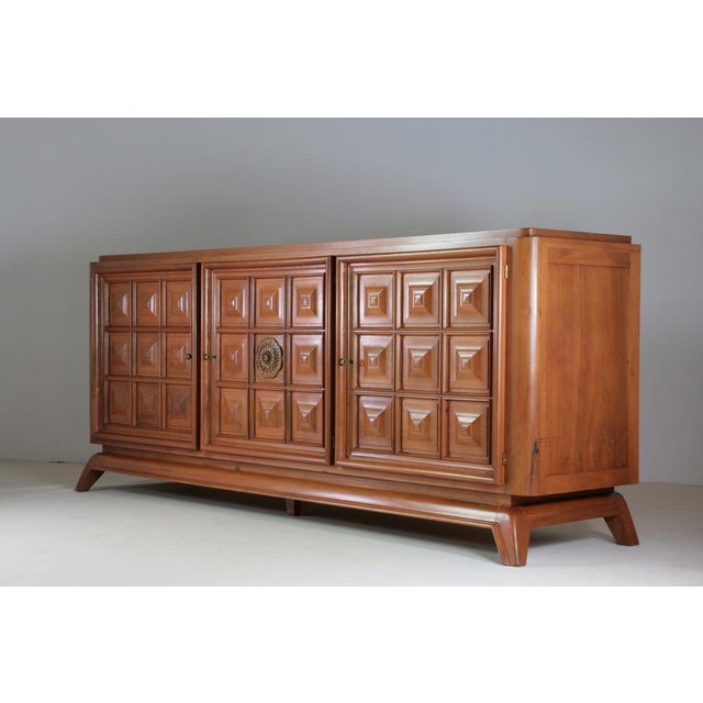 Tan Large Brutalist Walnut Sideboard, France, 1940s For Sale - Image 8 of 13