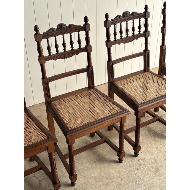 Brown Set of Four Antique Dining Chairs With Carved Crest For Sale - Image 8 of 18