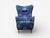 Danish Mid-Century Modern, Wingback Chair, Blue Fabric, Wood, Denmark, 1940s A freeform wingback lounge chair designed and...