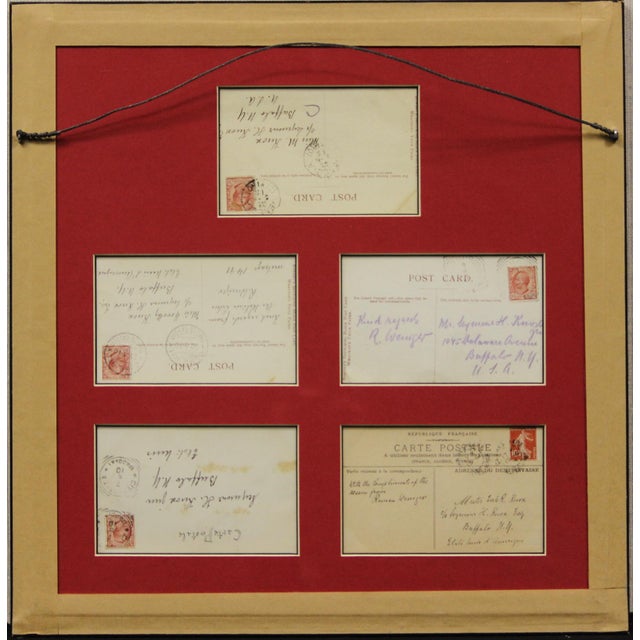 Framed set of 5 pen & ink hand-drawn by R. Weniger postcards from Italy addressed to the philanthropist Seymour H Knox of...
