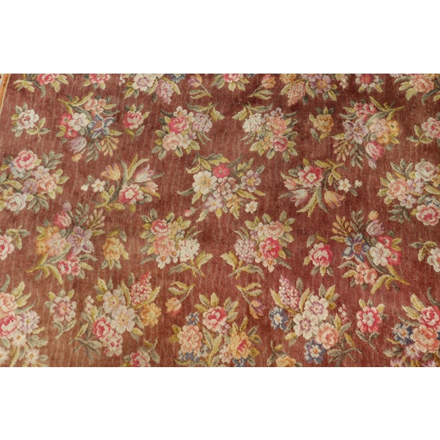 Antique Hand Knotted European Savonnerie Rug in Wool With Floral Design For Sale - Image 10 of 12