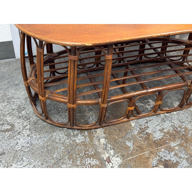 Italian Rattan & Wood Coffee Table, Circa 1970's For Sale - Image 10 of 12