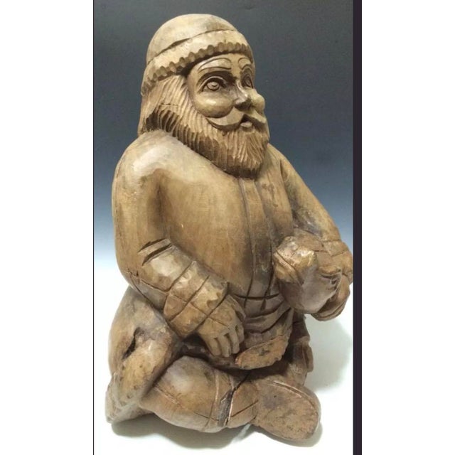 Figurative Vintage Large Hand Carved Wooden Santa Claus Holding Deer Sculpture For Sale - Image 3 of 5