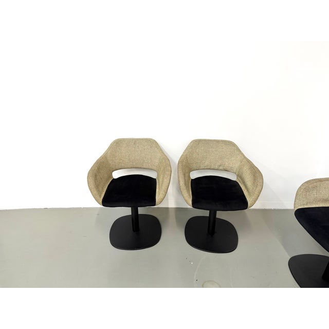 Swivel Armchairs with Organic Mottled Fabric Shells and Weighted Disc Bases, 1990s, Set of 6 For Sale - Image 6 of 18