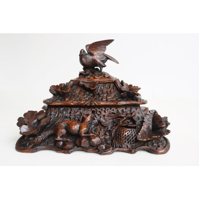 Wood 19th Century Black Forest Swiss Two Tier Jewelry Box with Fox and Bird, 1880 For Sale - Image 7 of 15