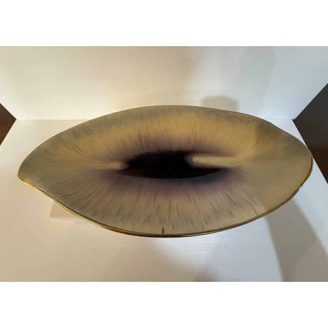 Mid-Century West German Pottery Leaf Dish With Gold Rim For Sale - Image 4 of 8