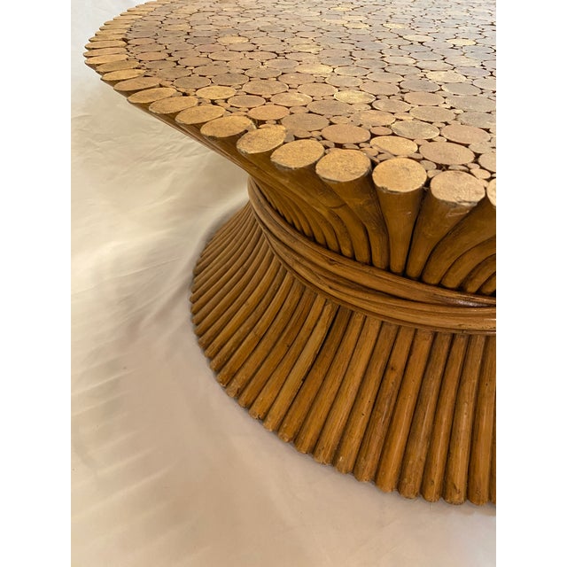 Coffee Organic Modern McGuire Bamboo & Rattan Round Coffee Table, Sculptural Bamboo For Sale - Image 8 of 10
