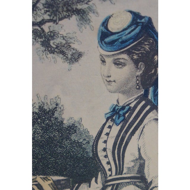 Blue Antique French Victorian La Mode Illustree Paris Fashion Magazine Print 16" For Sale - Image 8 of 13