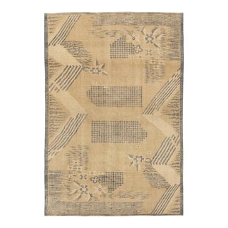 Hand-Knotted 1960s Vintage Zeki Muren Rug in Beige-Brown, Blue Art Deco Pattern For Sale