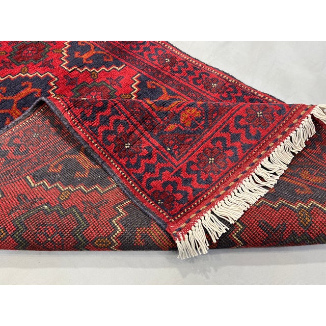 Red & Navy Geometric Medallion Tribal Runner Rug, 2'6" X 9'8" For Sale - Image 15 of 16