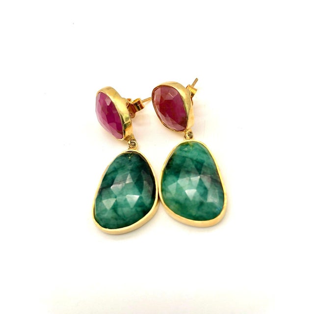 Bochic "Capri" Ruby & Multi Rough Cut Emeralds Set In 18K Gold & Silver Natural Ruby from Africa Natural Emeralds from...