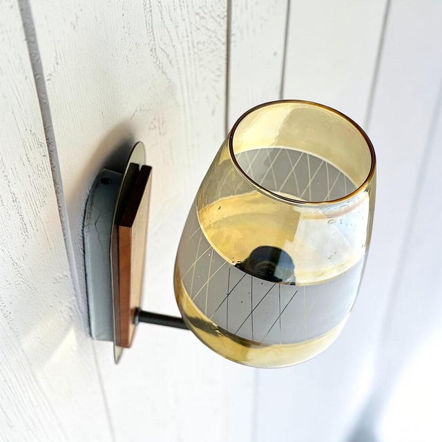 1960s Danish Modern Teak and Etched Glass Wall Sconce, 1960s For Sale - Image 5 of 12