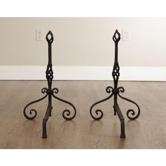 Antique Arts & Crafts Pair of Wrought Iron Fireplace Andirons For Sale In Philadelphia - Image 6 of 12