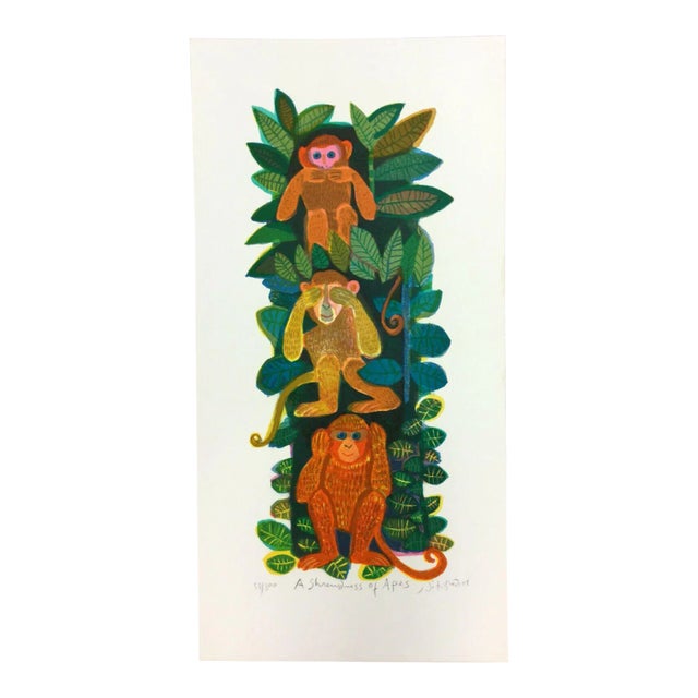 Mid Century Modern Unframed Shrewdness of Apes Judith Bledsoe Signed Lithograph For Sale