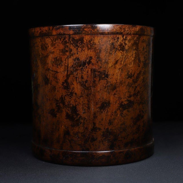 Wood Vintage Chinese Huali Rosewood Brush Pot | Mother-of-Pearl Inlaid Bird & Flower Motif For Sale - Image 7 of 10