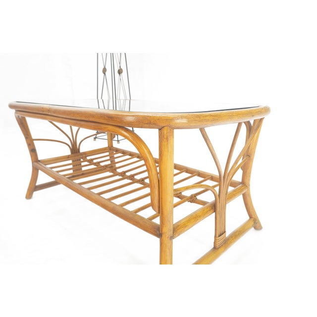 Ficks Reed Rattan Bamboo Rounded Corners Two Tier Coffee Table c1970s For Sale - Image 10 of 12