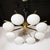 Metal Modernist Brass and Frosted Glass 8-Arm Globe Chandelier, Manner of Arredoluce For Sale - Image 7 of 12