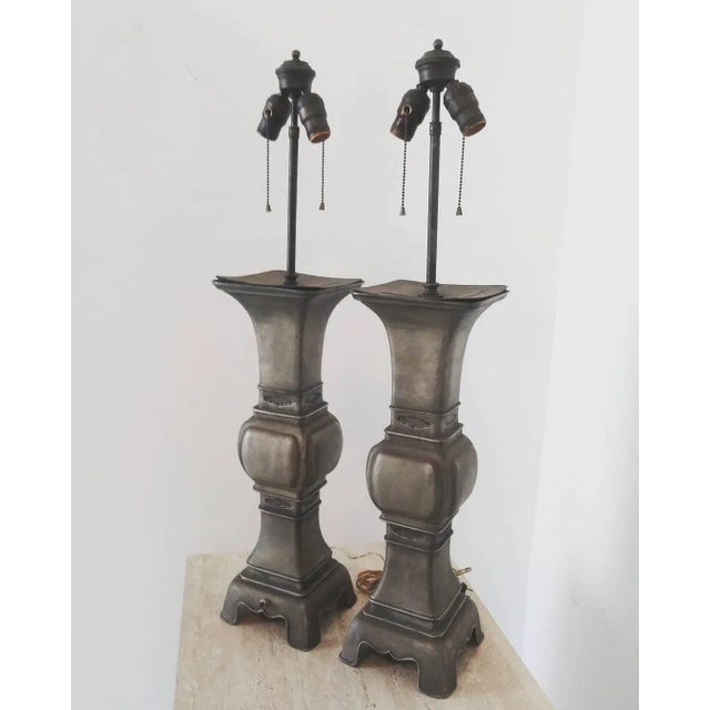 Vintage 1950s Pewter Lamps - a Pair For Sale - Image 13 of 13