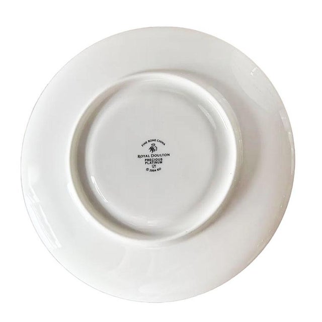 Royal Doulton 2000s Royal Doulton Precious Platinum Bone China Flat Cups & Saucers - Set of 8 For Sale - Image 4 of 4