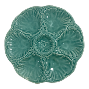 1940s French Gien Turquoise Majolica Oyster Plate