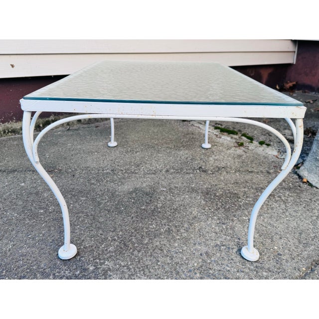 Vintage 1960s White Wrought Iron Glass Top Coffee Table For Sale In Boston - Image 6 of 9