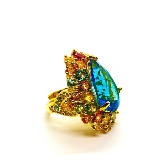 Bochic “Capri” Vintage Pink, Green & Yellow Sapphire & Ring — 18K Gold & Silver For Sale In New York - Image 6 of 12