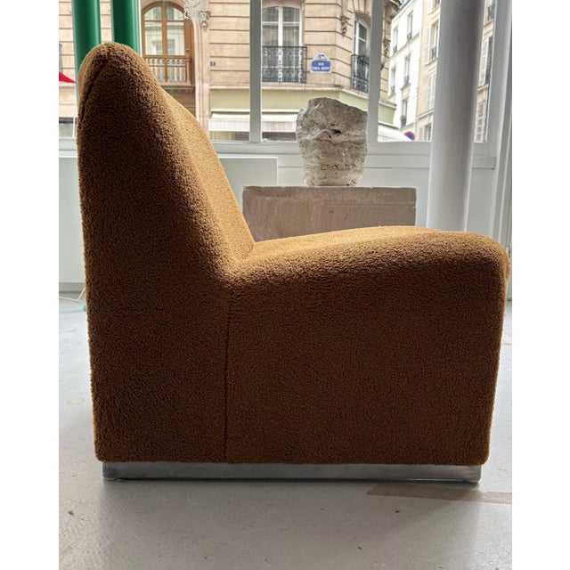 “alky” fireside chair by giancarlo piretti for castelli 1970s. Fireside chair reupholstered in brown teddy bear fabrics....