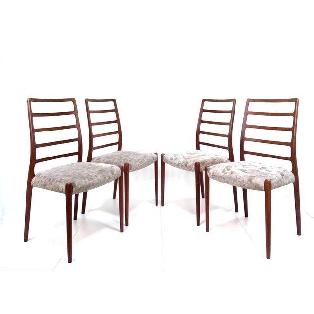 High Back Teak Dining Chairs Model 82 with Upholstered seats by Niels O. Møller for J.L. Møllers Møbelfabrik, Denmark 1960s, Set of 4 For Sale - Image 15 of 15
