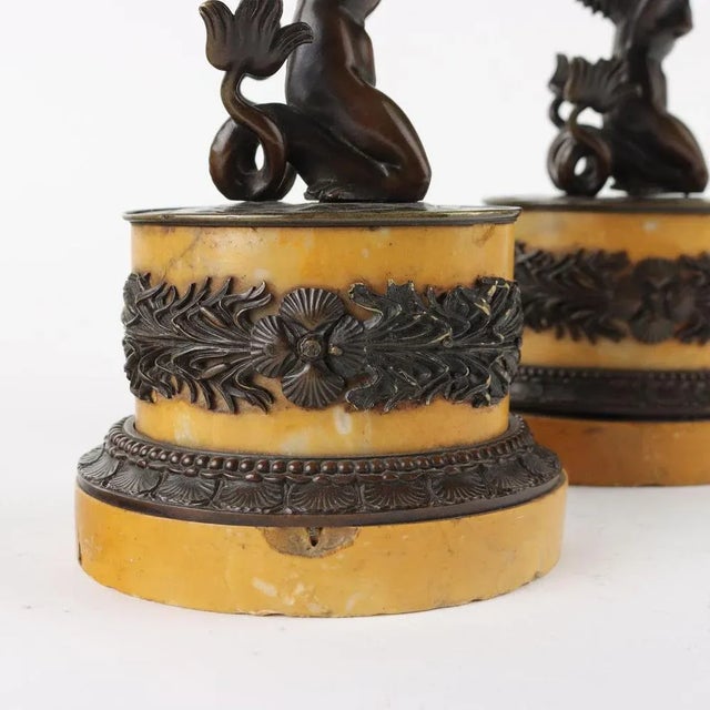 Bronze and Yellow Siena Marble Dishes on Stands, Set of 2 For Sale - Image 9 of 11