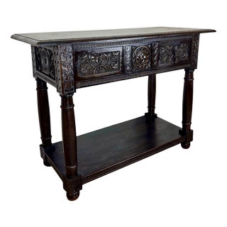 Spanish Carved Oak Console Table with Drawers, 1880 For Sale