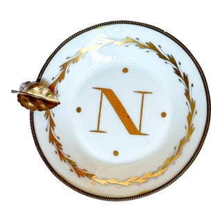 Vintage Limoges Monogrammed Gilt Porcelain Ring Trinket Dish For Sale
