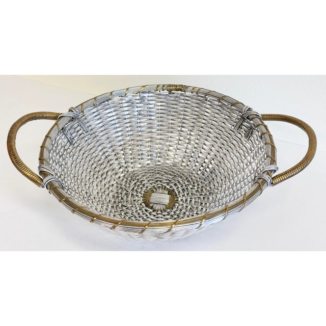 Mid 20th Century Vintage French Style Silver Woven Handled Basket For Sale - Image 5 of 10