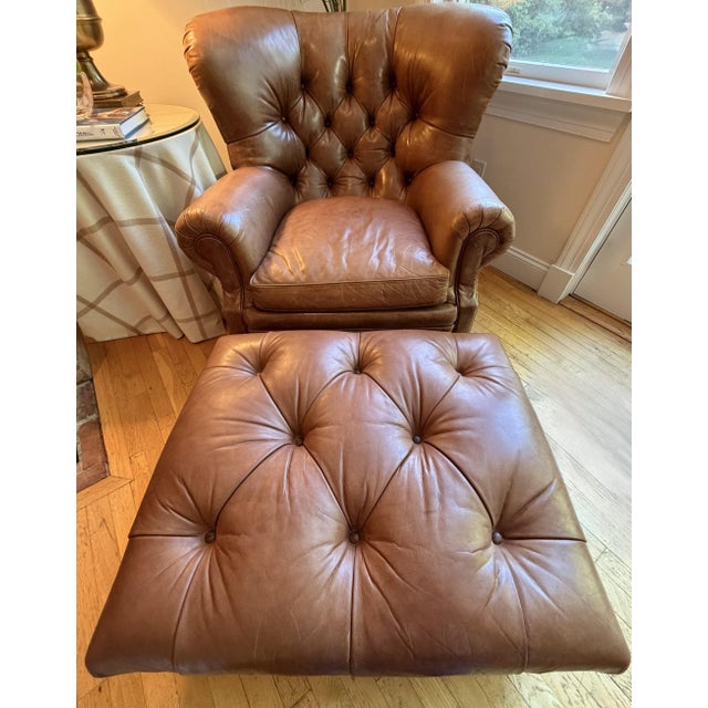 Ralph Lauren Chair and Ottoman Set in Saddle Toned Leather For Sale - Image 16 of 18