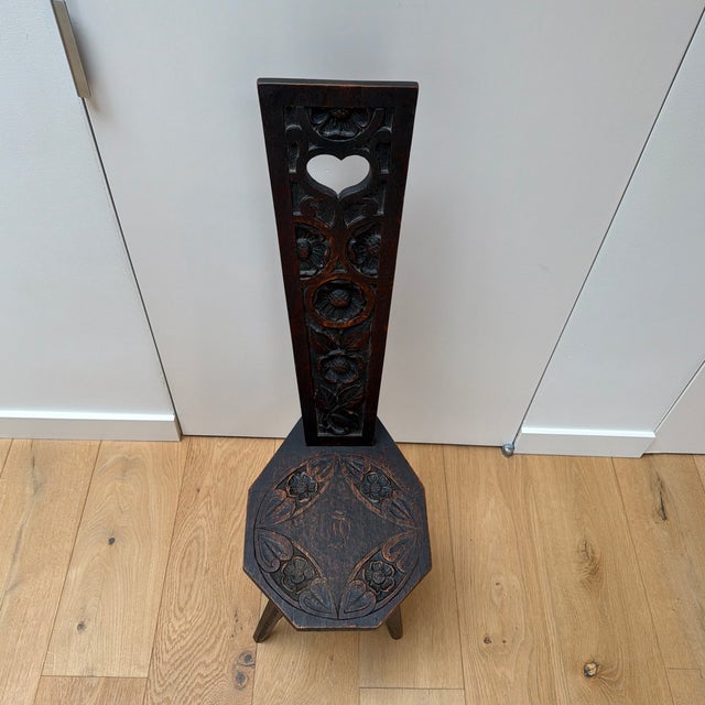 Antique Hand Carved Folk Art Spinning Chair With Heart and Floral Motifs For Sale - Image 12 of 12