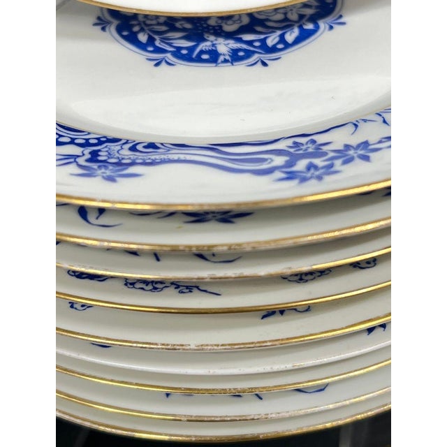 Blue Antique Haviland Limoges Blue & White Gilt Dinnerware Service, 48 Pieces For Sale - Image 8 of 18