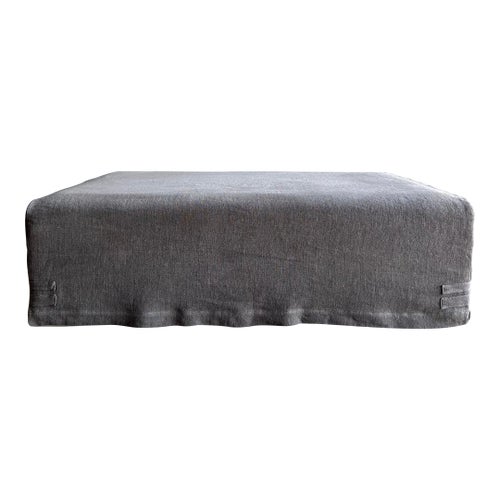 Stone Washed Linen Slip Covered Cocktail Ottoman