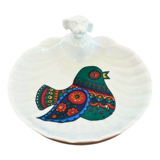 Vintage Porcelain Baby Warming Plate with Le Trèfle Bird Motif from Limoges, 1970s For Sale