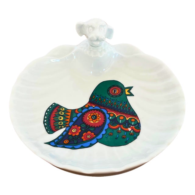 Vintage Porcelain Baby Warming Plate with Le Trèfle Bird Motif from Limoges, 1970s For Sale