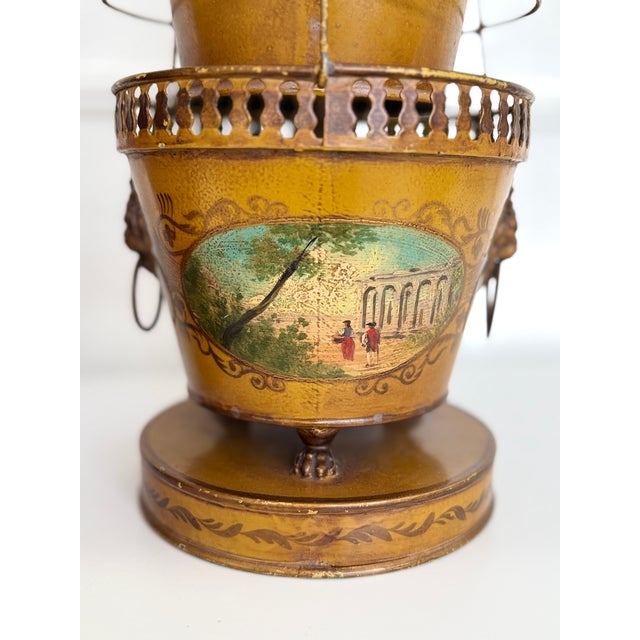 Pair of Antique French Tole Tulipieres With Hand-Painted Scenic Panels For Sale - Image 17 of 17