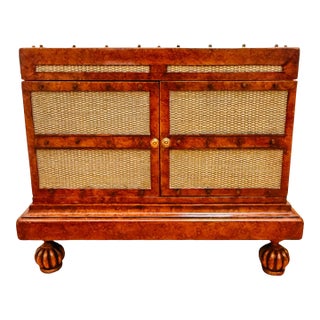 Maitland-Smith British Colonial Style Woven Rattan & Leather Coffee Table Chest For Sale