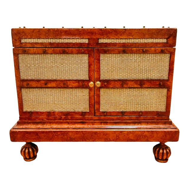 Maitland-Smith British Colonial Style Woven Rattan & Leather Coffee Table Chest For Sale