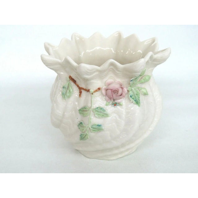 Belleek Ireland Porcelain Pink Rose Green Leaves Flower Vase For Sale - Image 12 of 12