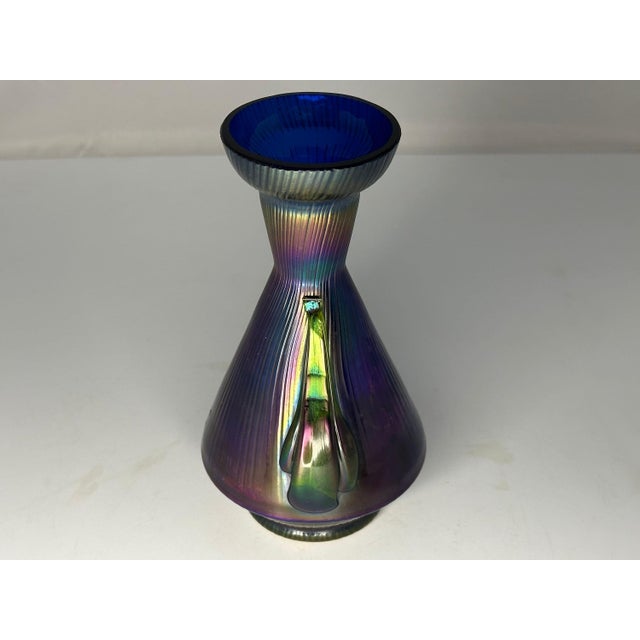 Rindskopf Papillon Iridescent Art Glass Vase: Applied Handles, c. 1905 For Sale - Image 6 of 10