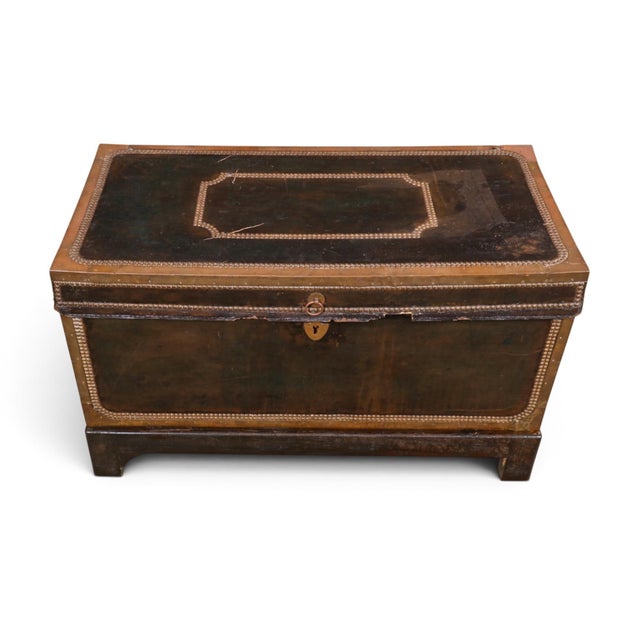 Large English Military Leather Clad Campaign Trunk For Sale In Los Angeles - Image 6 of 9
