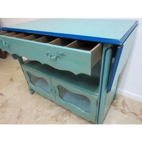 Vintage French Regency Paint Decorated Drop Leaf Tea Cart Server Bar For Sale In Philadelphia - Image 6 of 12