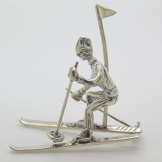 Vintage Italian Handmade Genuine Silver Slalom Skier Figurine, 1970s For Sale - Image 6 of 14