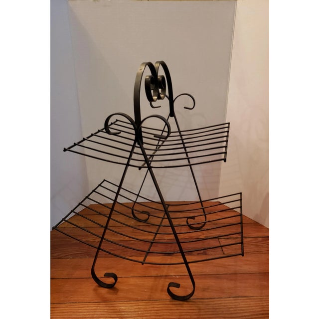 1970s Vintage 2 Tier Black Metal Magazine Rack For Sale - Image 5 of 5